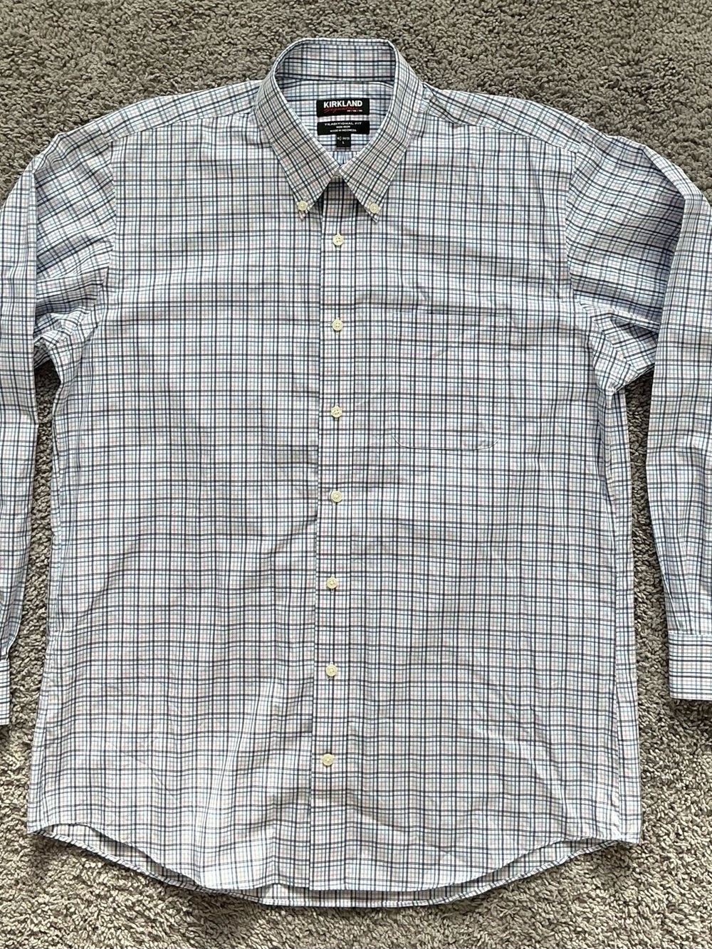 Kirkland Signature Dress Shirt with Blue and Red Pattern
